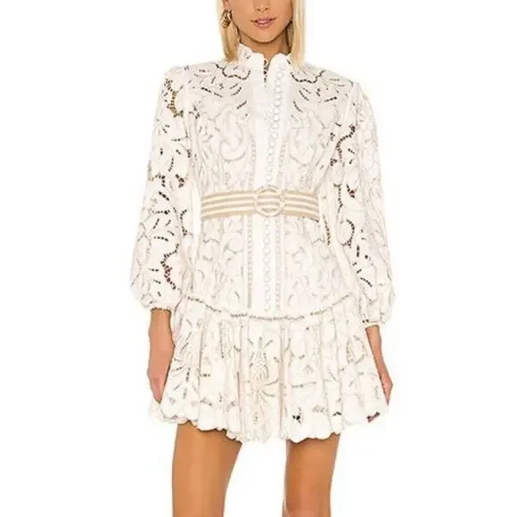 Zimmermann Edie Button Down Short Dress Embroidered Lace Mini Belted 0 US 4 - Picture 5 of 16